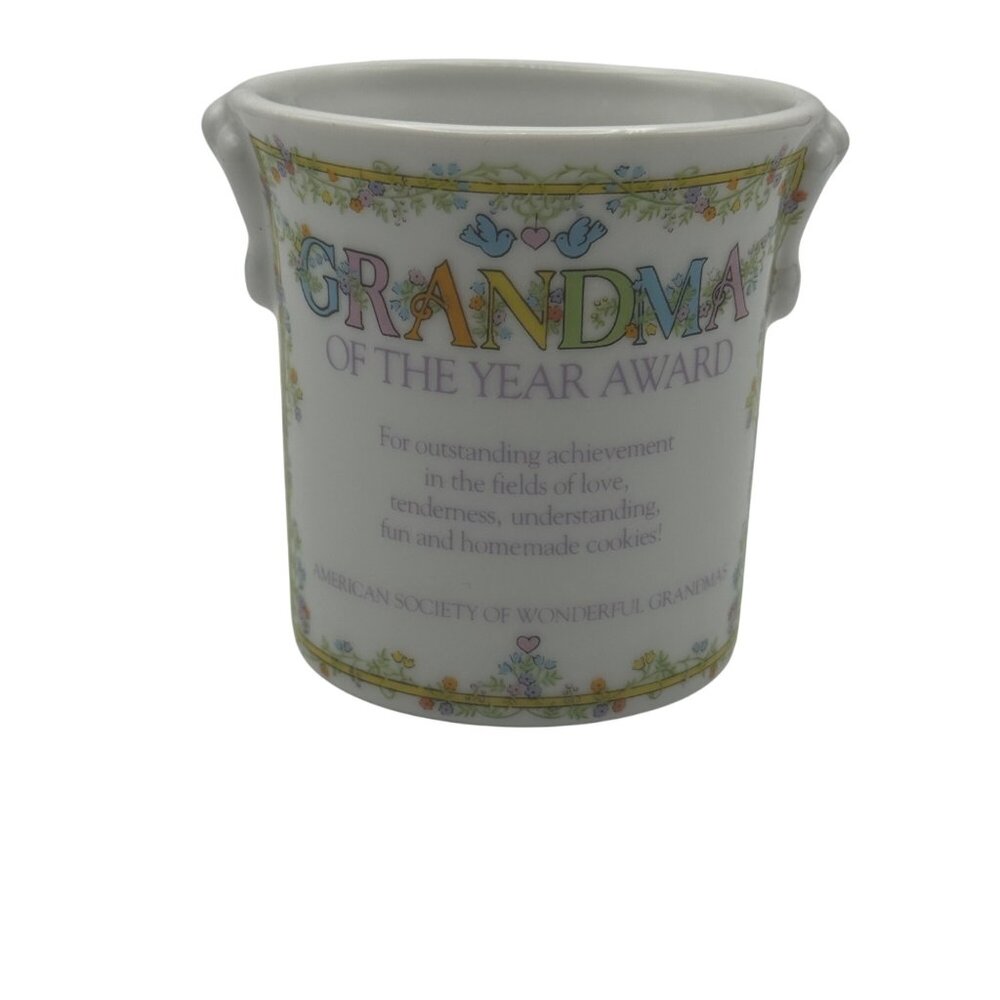 Grandma Of The Year Award Enesco Porcelain Vase 1984 Floral Border Japan